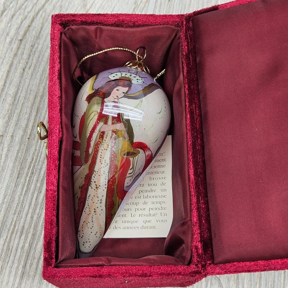 Pier 1 Li Bien 2004 Angel Christmas Ornament Hand Painted Glass Teardrop Boxed